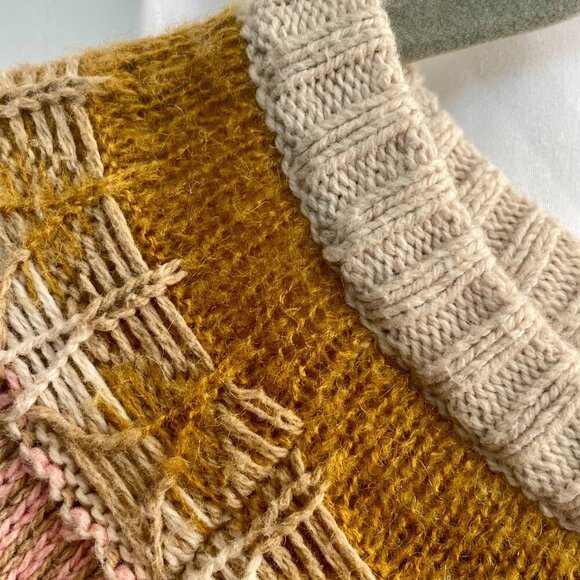 Sundance Nordic Fair Isle Sweater Cotton Wool Tan Baby Pink Crewneck Pullover XS - Picture 5 of 12